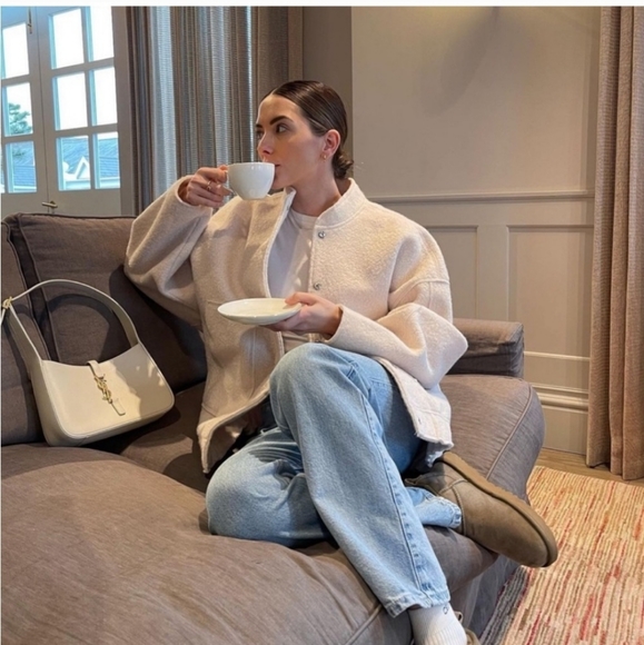 Zara Viral Oversized Bomber Jacket with Pockets Cream/Ecru Boucle - Picture 9 of 16